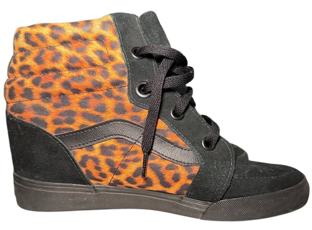Vans Sk8-Hi Hidden Wedge Sneakers, Black Orange Leopard, Women's 9.5, Men's 8